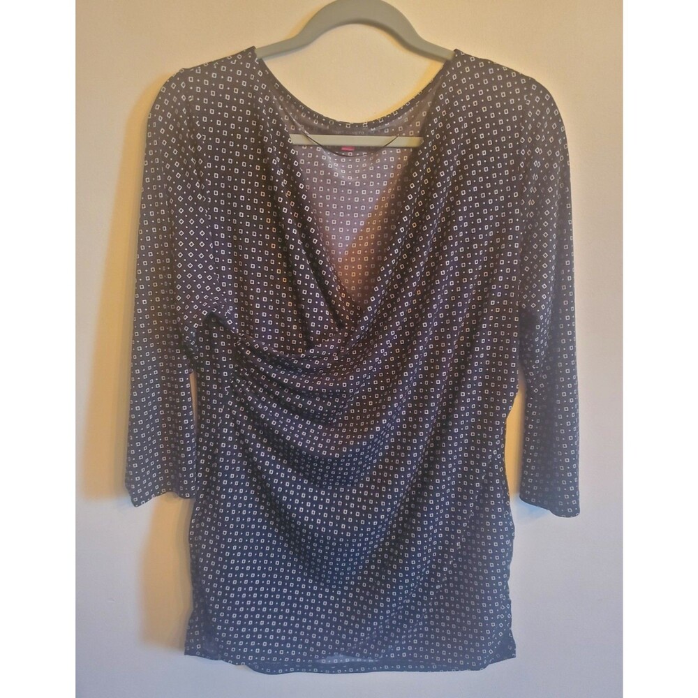 Vince Camuto Geometric Cowl Neck Draped Blouse 3/4 Sleeve Black Wht Women's XL